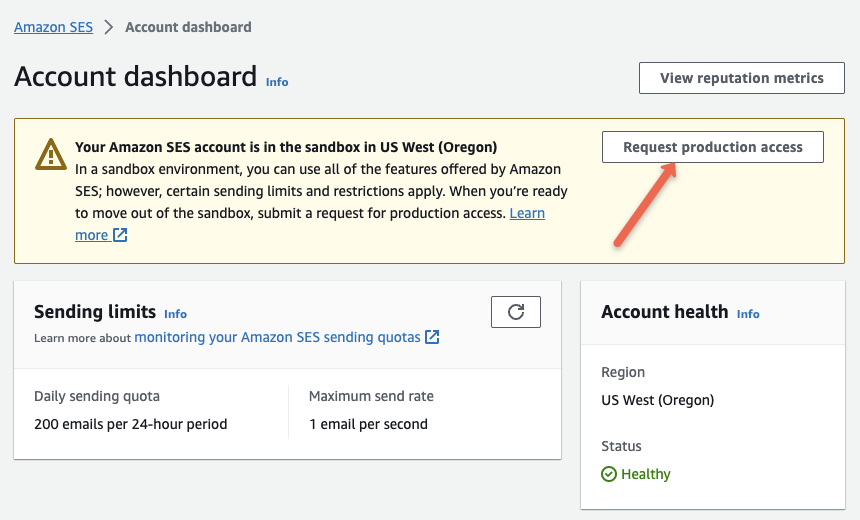 AWS SES Request Production Access option