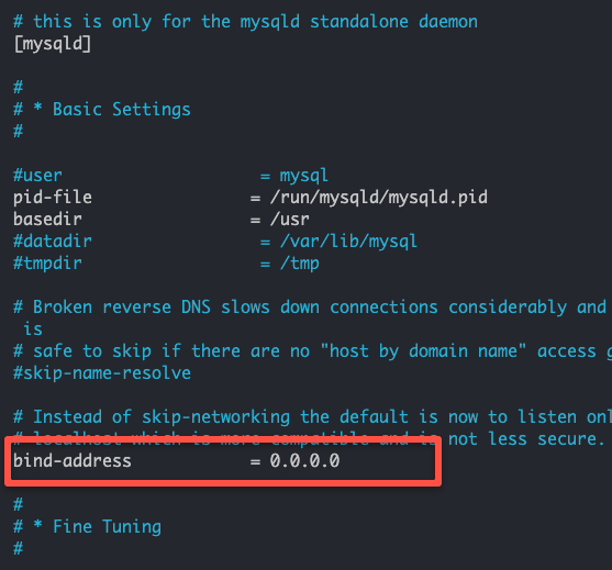 MariaDB remote connection bind address
