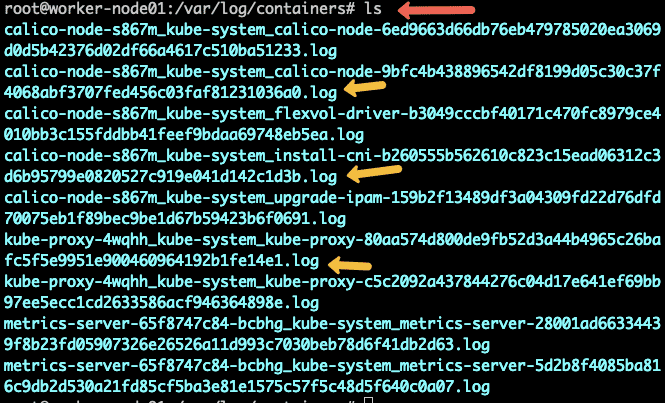 Kubernetes container log location