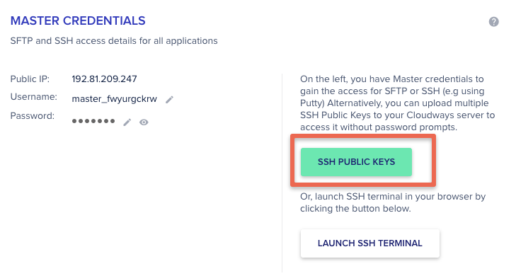 cloudways server ssh keys