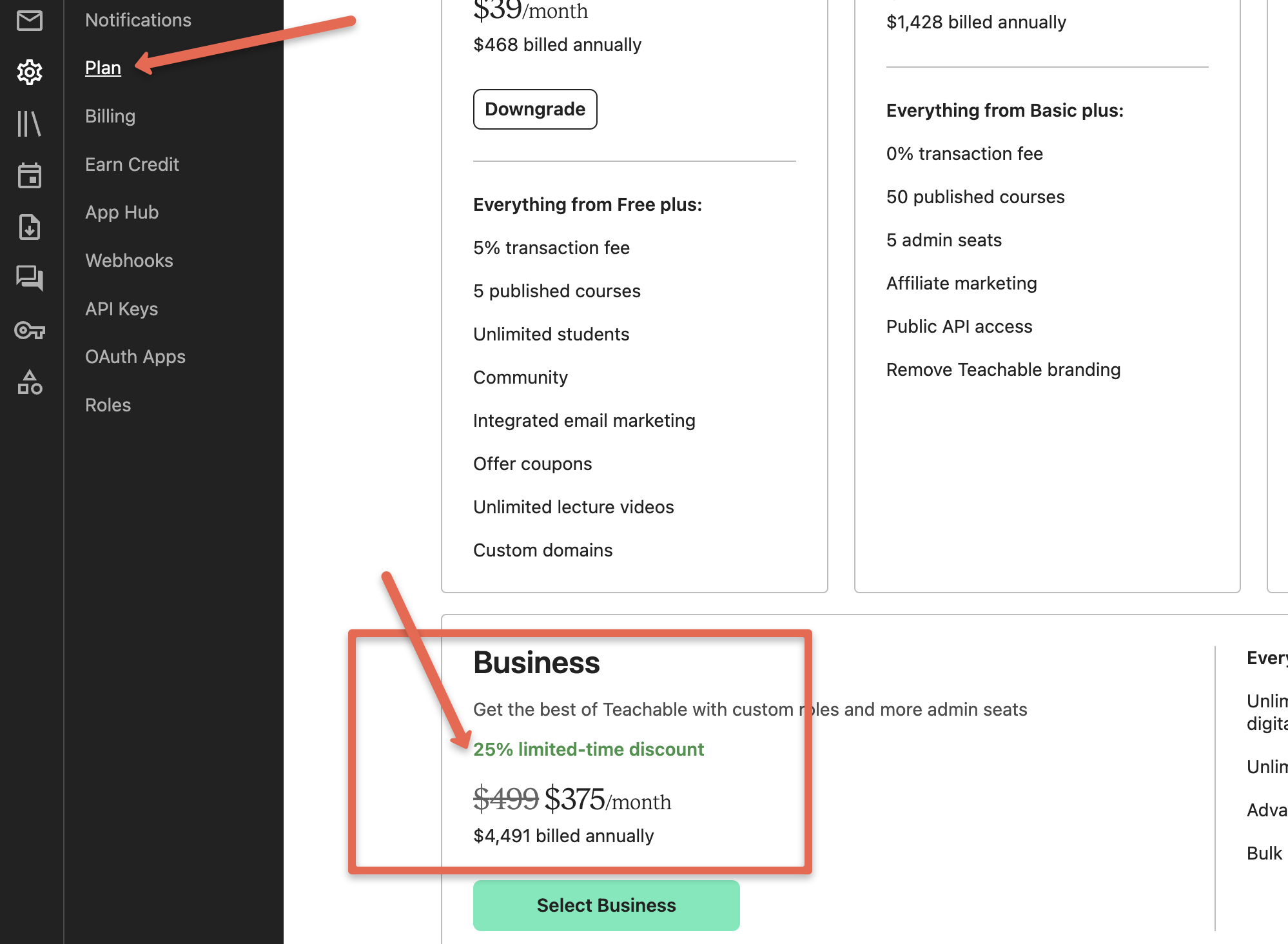 25% Off Teachable coupon for Business Plan