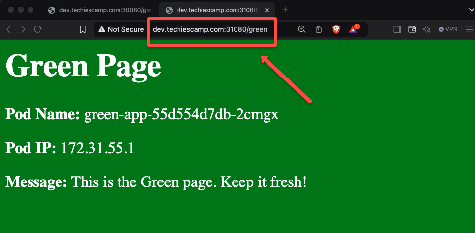 the output of the application and the traffic routing by the Kubernetes gateway api