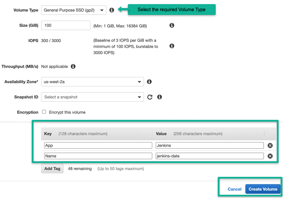 Create EBS volume to attach to ec2 instance