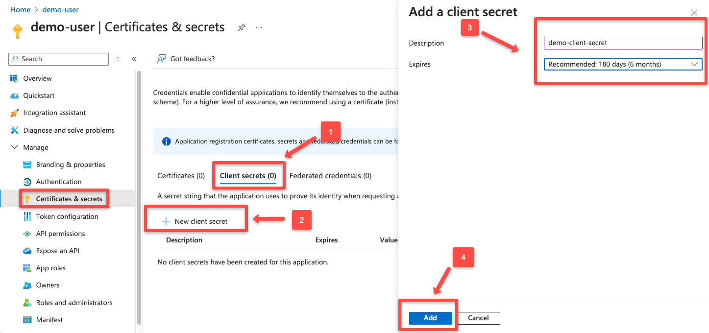 giving description for the app registration secret with the expiry date