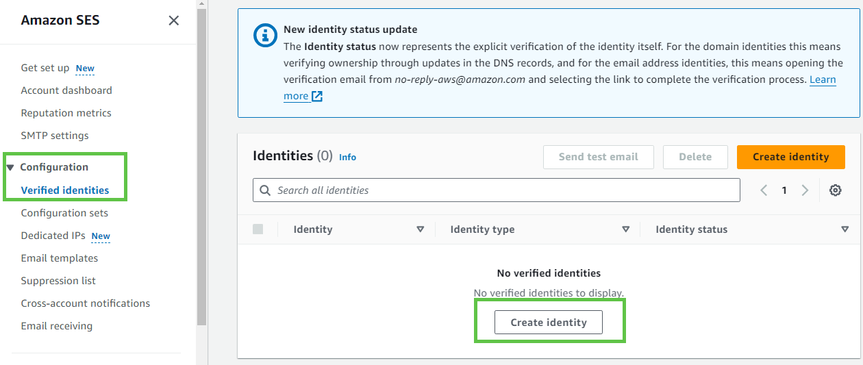 aws ses identity creation