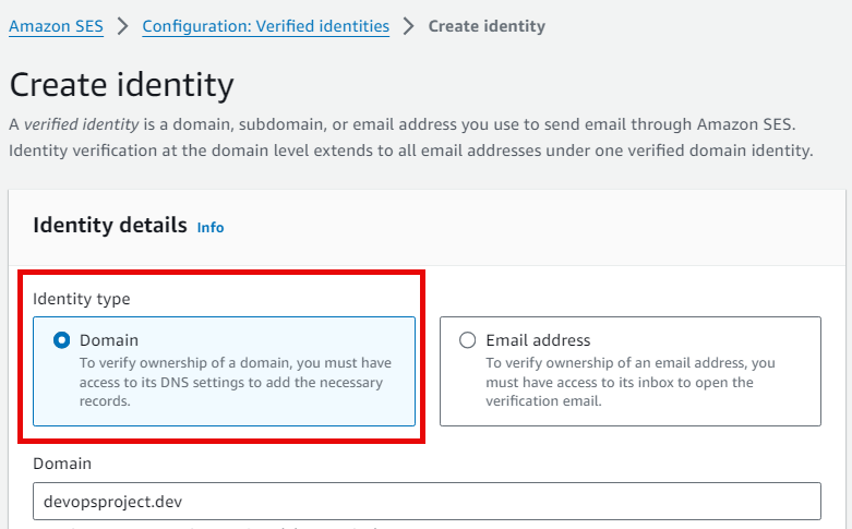 choosing aws ses identity