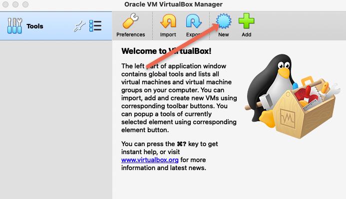 create new virtual machine on Virtual Box.