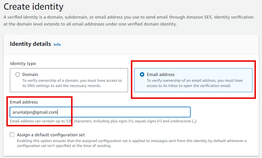 aws ses identity creation