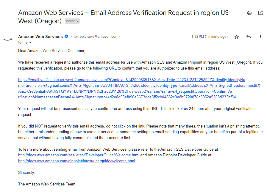 email through aws ses