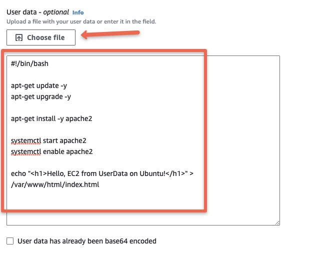 ec2 user data in aws web console