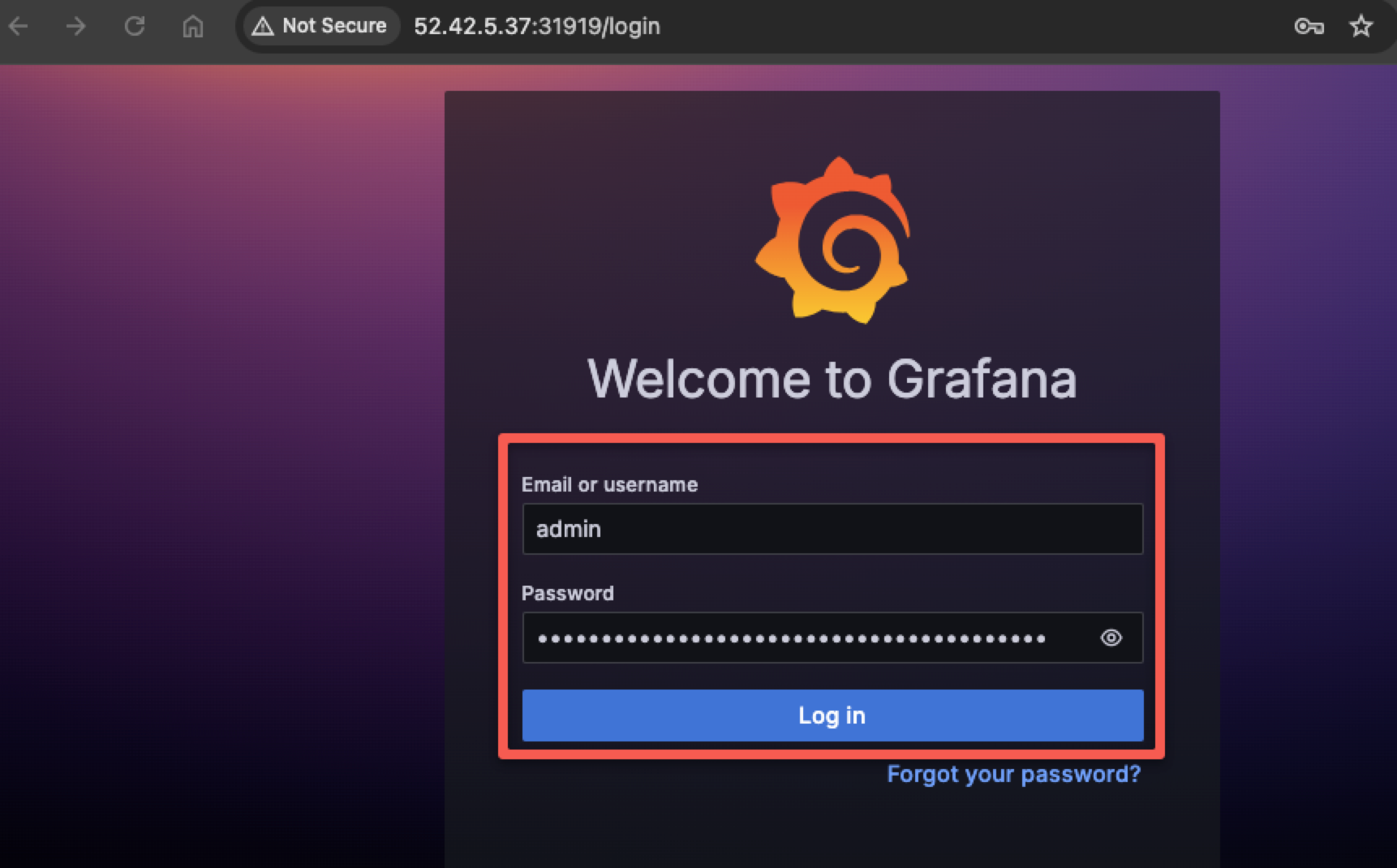 Login to Grafana using the username and password