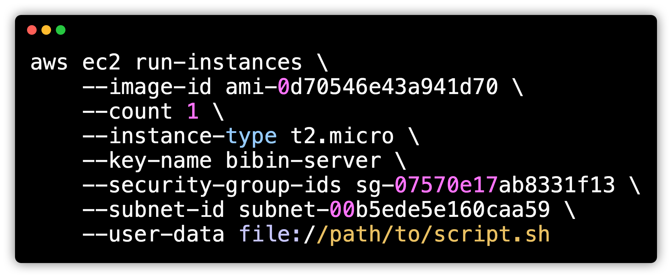 user data with ec2 aws cli command
