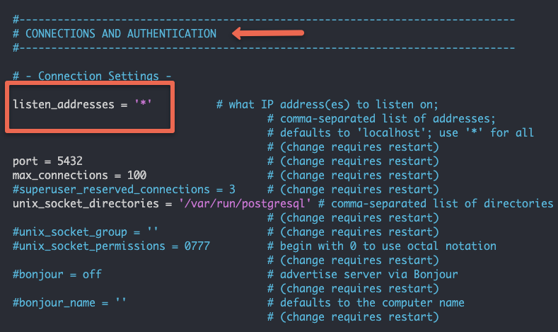 PostgreSQL listen_addresses parameter