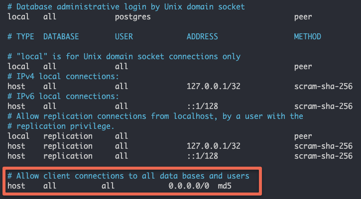 PostgreSQL pg_hba.conf configuration