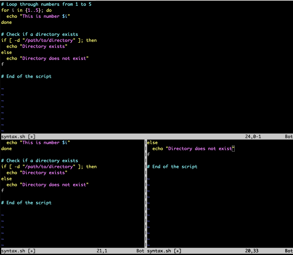 vi editor split windows
