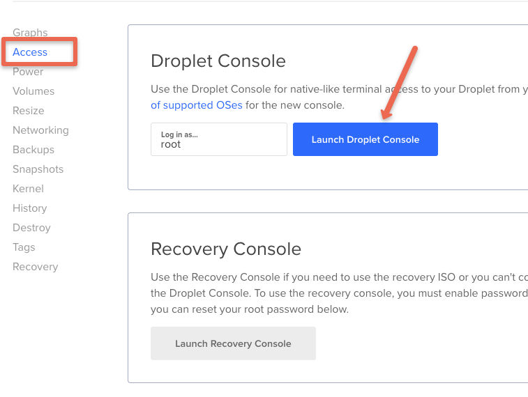 Droplet console login option