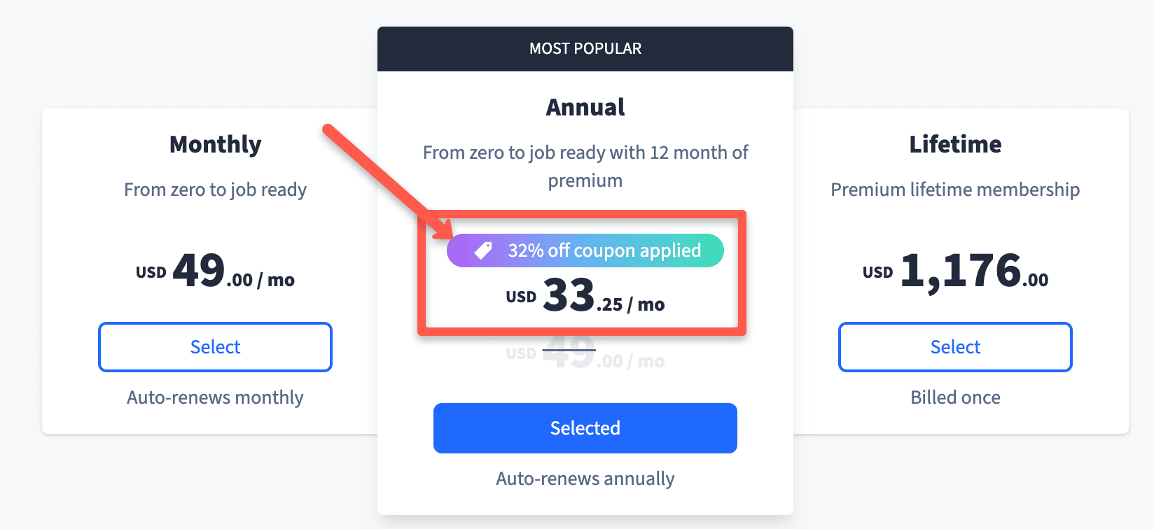 Dataquest 32% discount page.