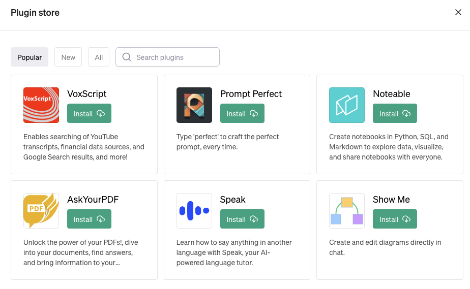 ChatGPT Plugins Store