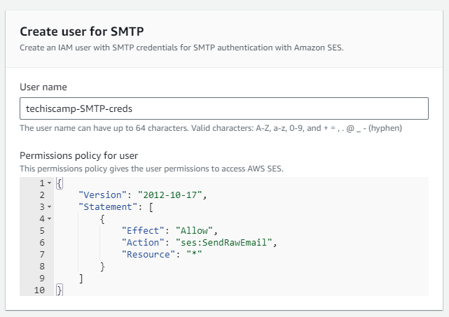 IAM user for AWS SES 