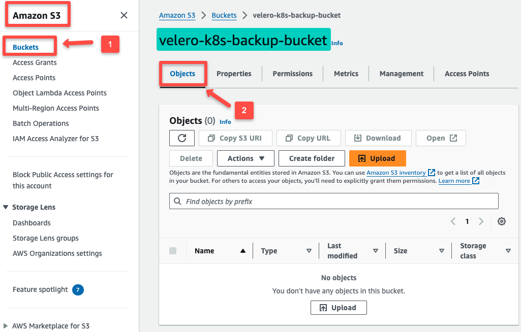 aws s3 bucket to store the velero backup data