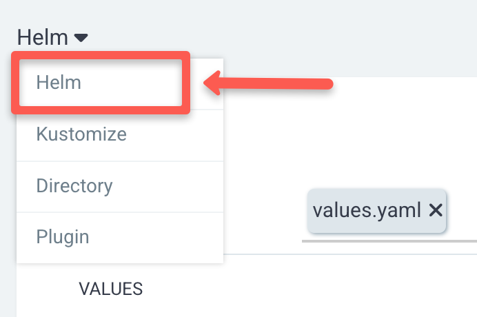 Helm chart with argocd: selecing configuration type helm