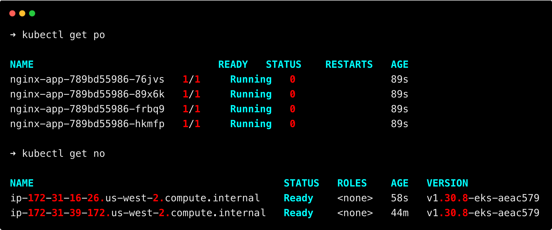 listing the pods and nodes