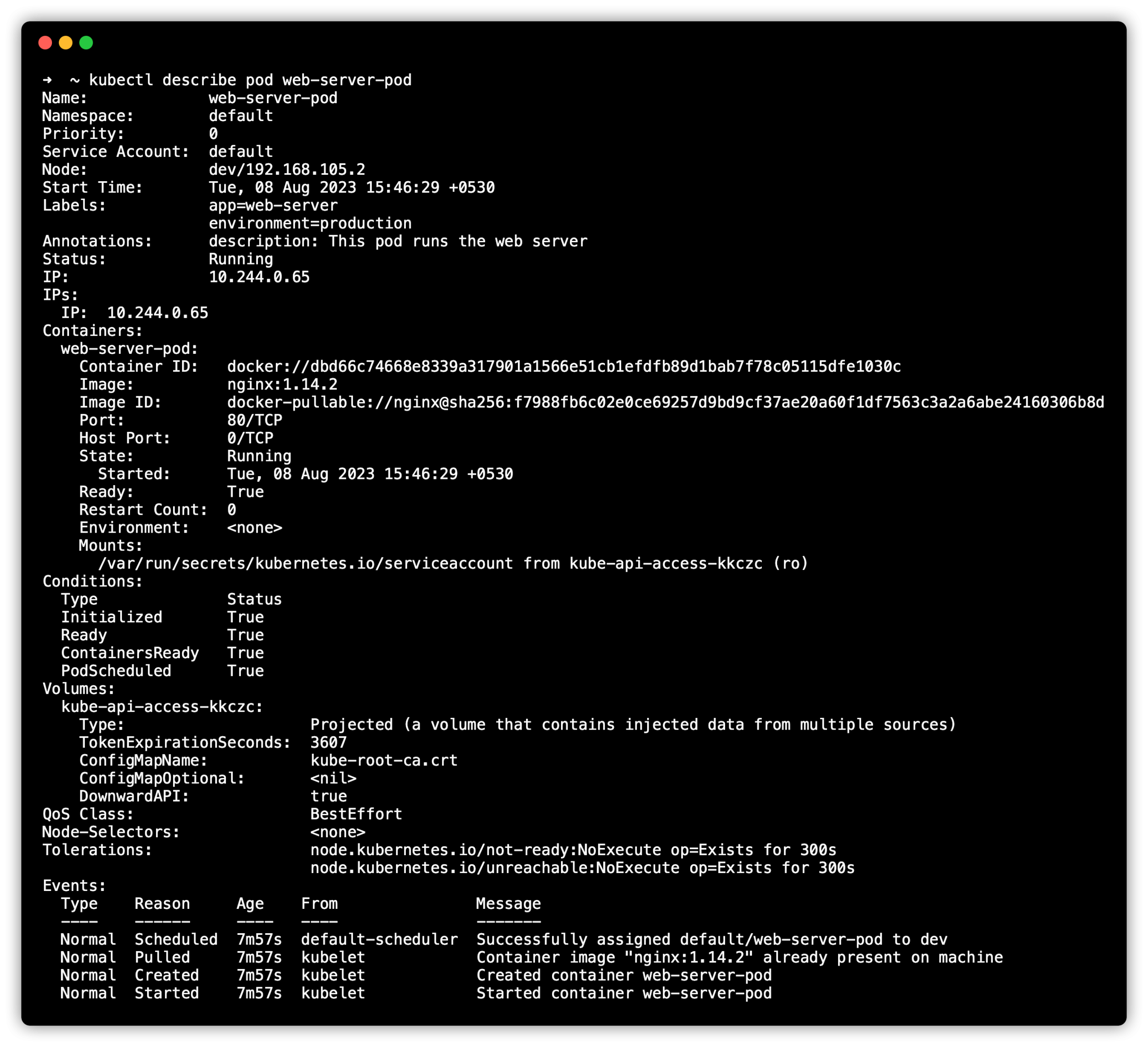 Kubernetes pod details using describe command