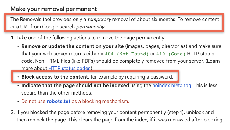 recomended way to remove urls from google index.
