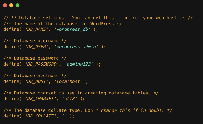 wp-config.php wordpress database details