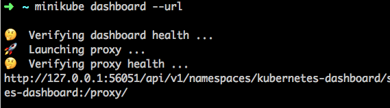 minikube dashboard url output