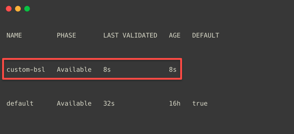 the list of the velero backup storage location resource