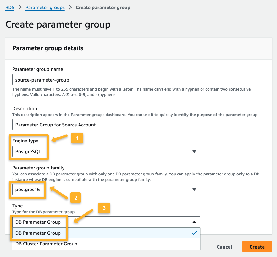 aws rds parameter group configuration