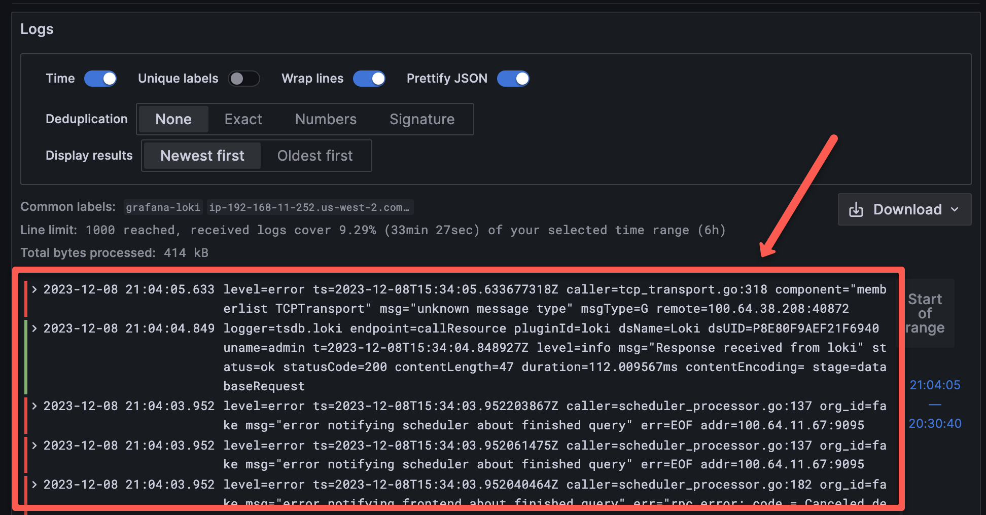 Filtering the logs using loki