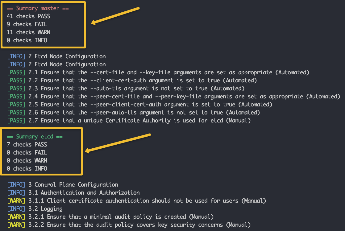 kube-bench CIS benchmark scan report