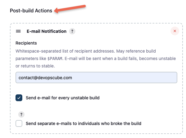email notification in Jenkins freestyle job