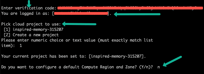 google cloud SDK project configuration.