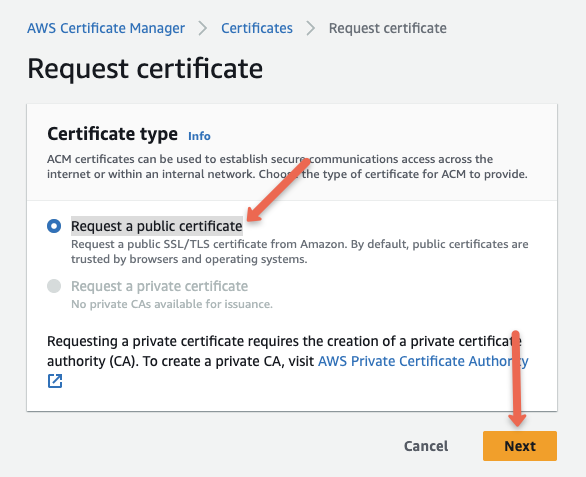 ACM request public certificate