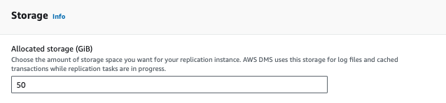 the storage configuration of the dms replication instance