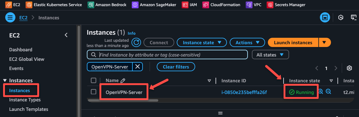the status of the openvpn ec2 server