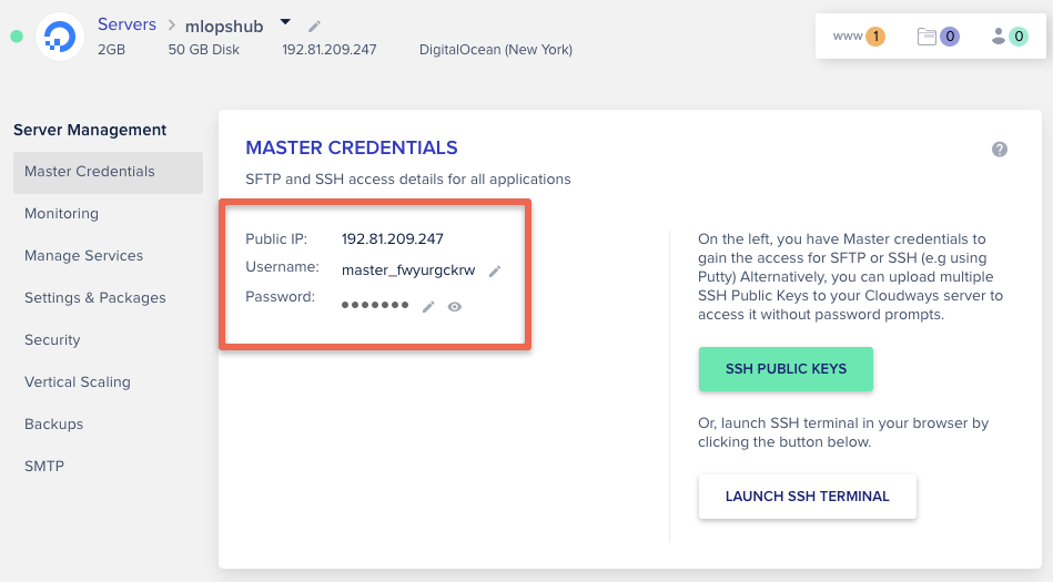 cloudways SSH details