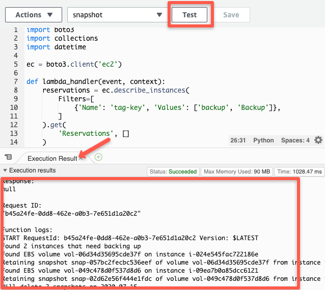 Test EBS snapshot python script.
