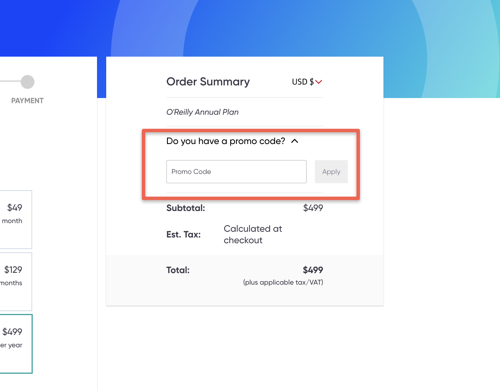O'Reilly Promo Code Option