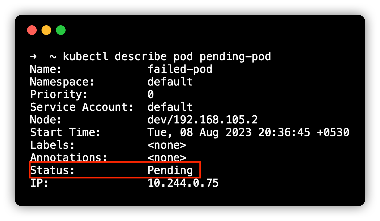 pod lifecyle phases - pending pod
