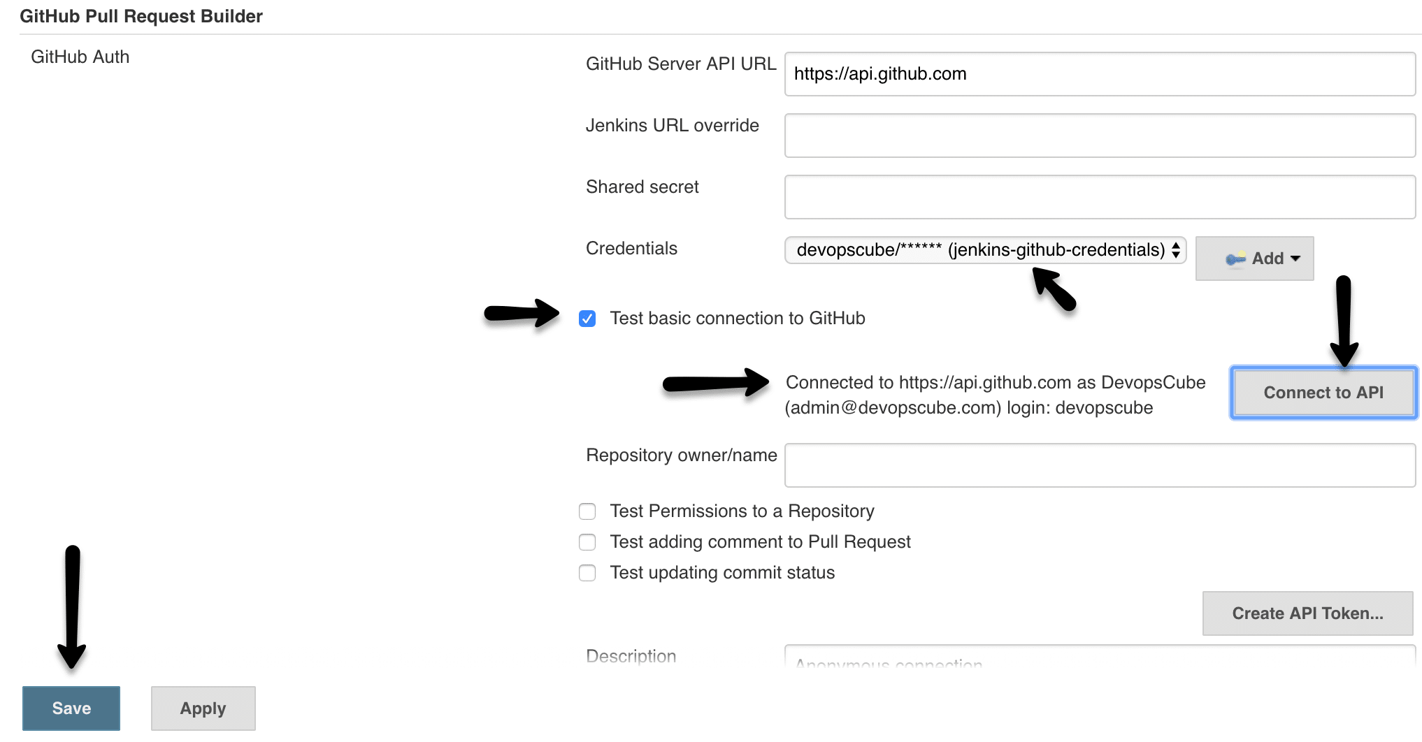 pull request builder credentials configuration