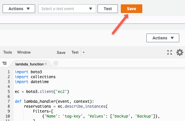 Save python script for EBS snapshot autoamtion.