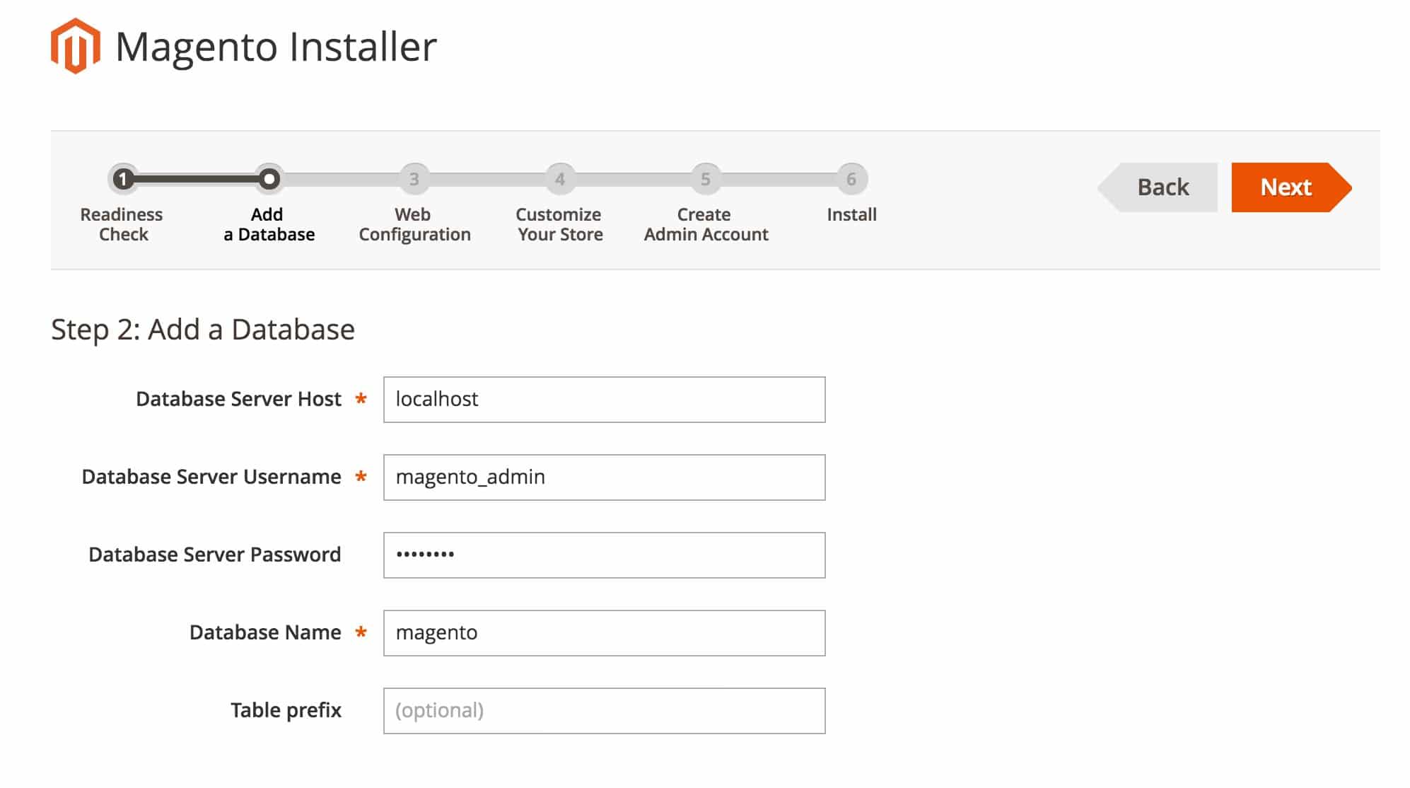 magento database configuration