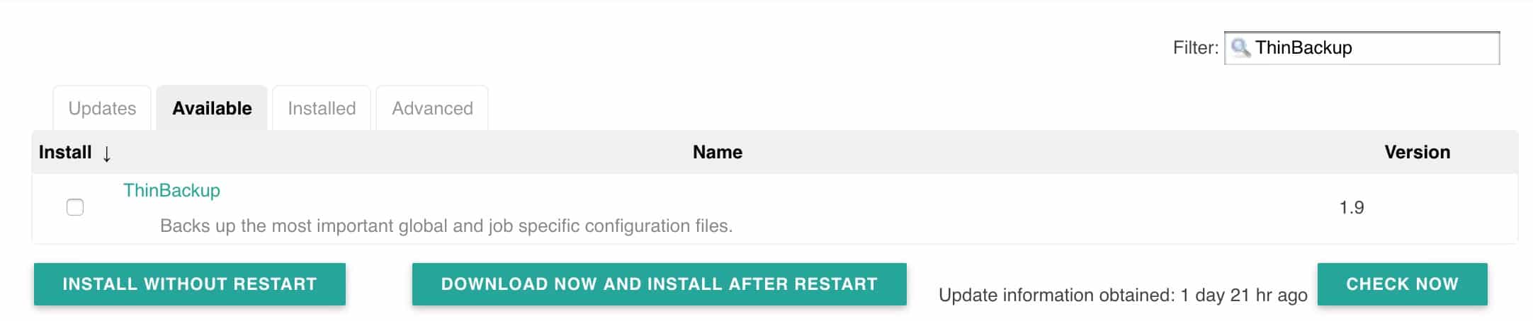 Jenkins thin backup plugin installation.