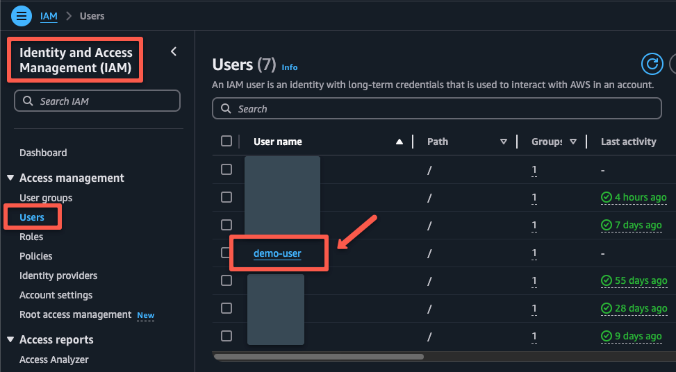 Listing IAM user from the AWS IAM console