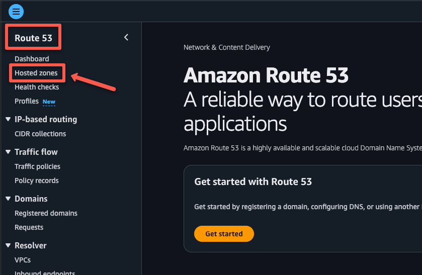The aws route53 hosted zone creation page