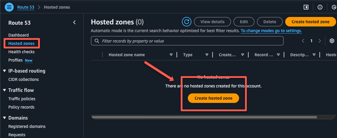 creating a new hosted zone on the aws route53